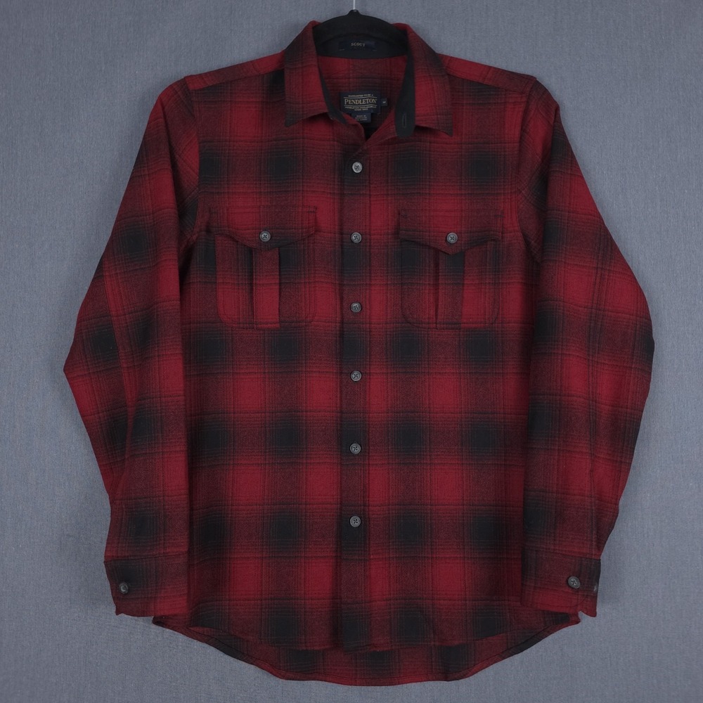 Pendleton Scout Shirt Mens Medium Red Black Shadow Plaid Virgin Wool Button Up